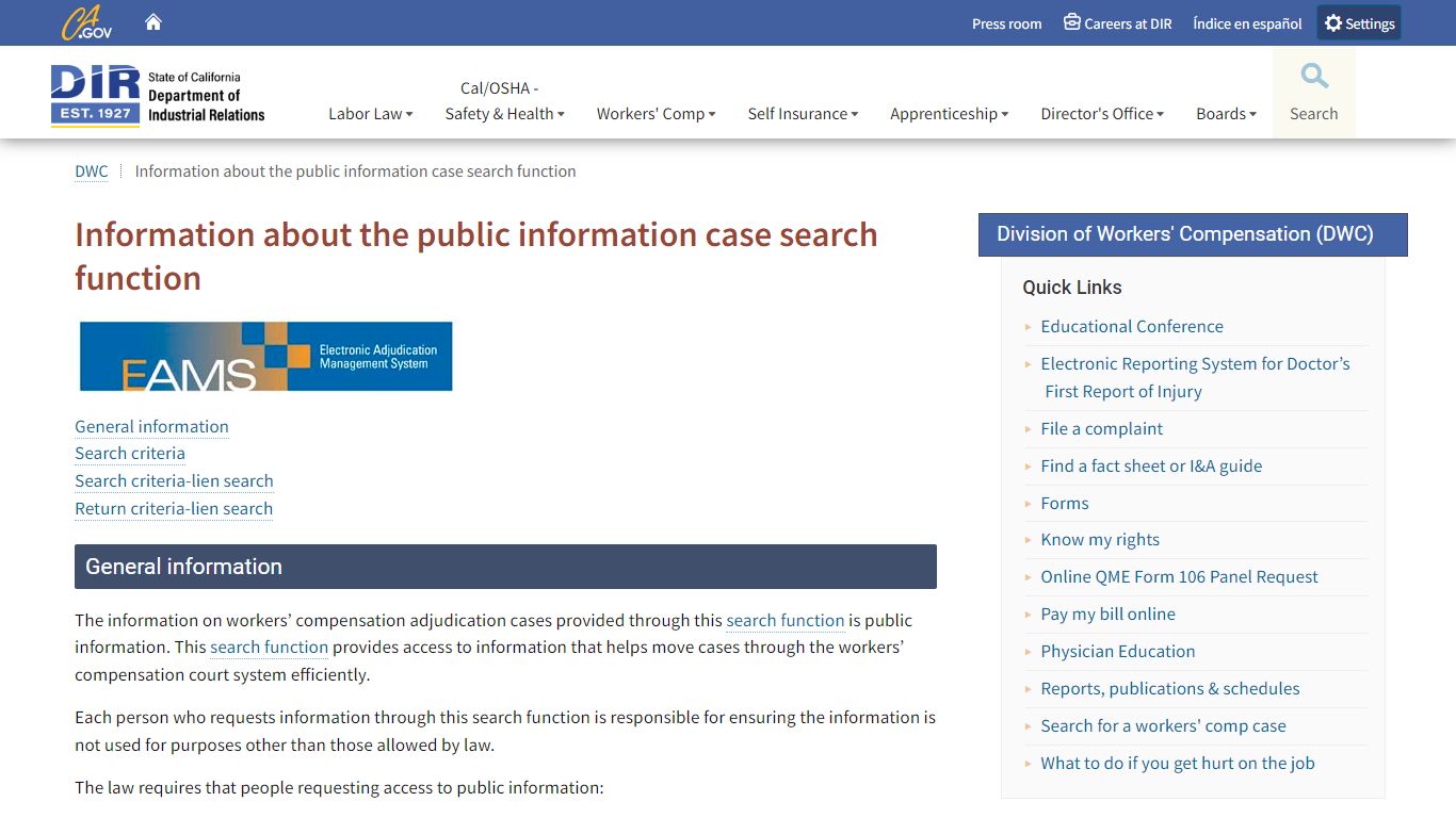 DWC - Information about the public information search function